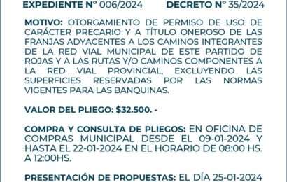 Municipio de Rojas, licitacion publica 01/2024