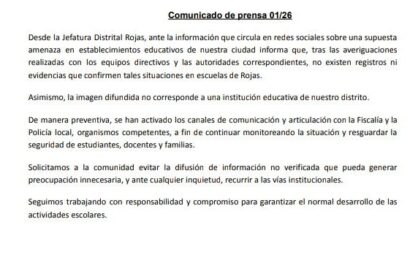 Jefatura Distrital desmintió amenazas en las escuelas
