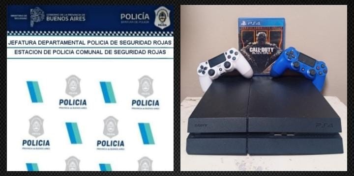 La consola y los accesorios recuperados durante la investigación.